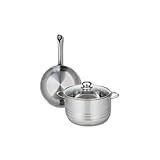 ELO 9866350 Batterie de cuisine 2 pièces, Ensemble de 1 Poêle de cuisson 24 cm et 1 faitout 24 cm Elo Profi Brillant, inox, induction