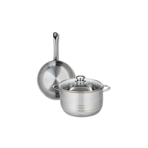ELO 9866350 Batterie de cuisine 2 pièces, Ensemble de 1 Poêle de cuisson 24 cm et 1 faitout 24 cm Elo Profi Brillant, inox, induction