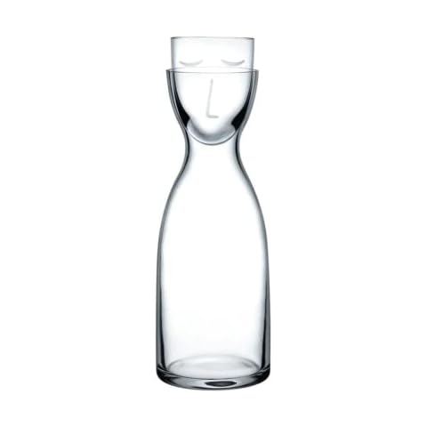 NUDE Glass Mr. & Mrs. Night Set Water Carafe/Wine Decanter - Elegant & Luxurious Hand Blown Lead-free Crystal Red Wine Tastings Accessories Wedding Gifts Luxury Packaging, Dinner Parties 24 Oz (Clear) Cover