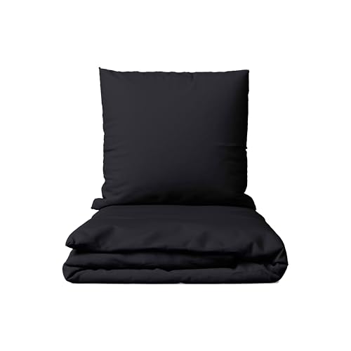 Müskaan Renforcé Bettwäsche 135x200 cm Baumwolle, Schwarz – Bettbezug Set 2 teilig mit Kissenbezug 80x80, 100% Baumwolle Atmungsaktiv, Deckenbezug mit Reißverschluss, Bettwäsche Allergiker geeignet