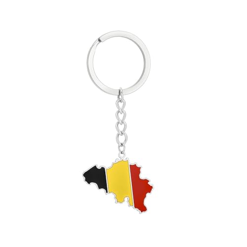 LUTAKU Porte-clés carte et drapeau de la Belgique pour homme et femme, pendentif en forme de carte de la Belgique, accessoires de bijoux en acier inoxydable, Argenté., taille unique