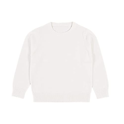 Toddler Baby Boys Knit Sweater Girls Pullover Sweatshirt Little Kids Long Sleeve Crew Neck Solid Casual Tops Winter Clothes White #TOP28