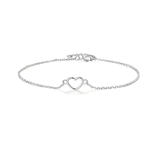 SILBERTALE Ketten Herz Armbänder Damen 925 Sterling Silber Goldene Einfaches Loveful Armbänder für Frauen