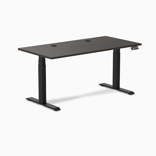 Image of Desky Electric Standing Desk, 59.1 inch Laminate Height Adjustable Sit Stand Desk, Dual Motor, 4 Memory Presets, Ergonomic Computer Workstation for Home Office - Burnished Wood Top and Matte Black Frame