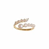 IMINI Chic CZ Pearl Statement Ring for Women Girls 14K Gold Plated Double Layers Stacking Rings Adjustable Open Finger Band Promise Engagement Rings Bands Dainty Jewelry Gifts