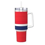 JIUTY Taza de viaje de acero inoxidable con diseño de bandera noruega de 1,134.0 g con asa para té helado, café, regalo