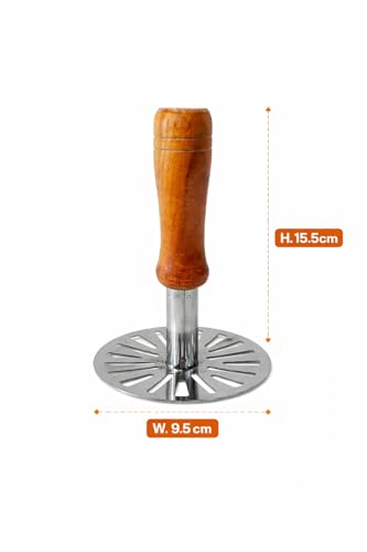 Image of Clazkit Stainless Steel Potato Masher with Wooden Handle | Heavy Duty Pav Bhaji Masher with Heat-Resistant Wooden Handle | Vegetable & Baby Food Masher | Kitchen Smasher Tool (8.5 cm Head)
