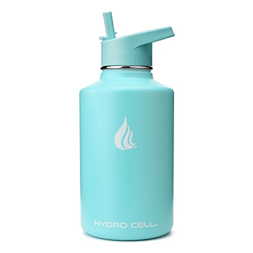 HYDRO CELL Sports Cap w/Straw for Wide Mouth Water Bottles - BPA Free Flip Spout Replacement Lid - 64 oz Sports Top Accessories (Teal Sports Cap, 64oz)