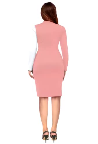 Image of Women Polyester Colour-Block Bodycon Dress, Round Neck and Comfortable Belt