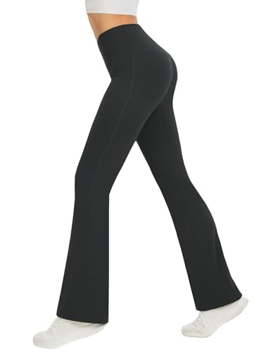 Women's Yoga Pants with Pockets No Front Seam Crossover High Waisted Flare Leggings Tummy Control Bootcut Pants3