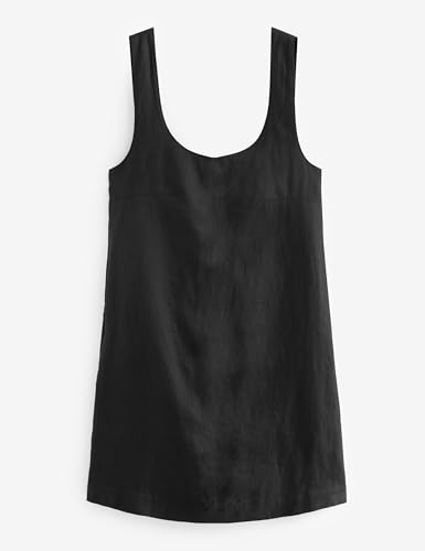 Image of Lumister Womens Lightweight Cotton Linen Dress Sleeveless Crew Neck Back Bow Summer Mini Dresses with Pocket Black