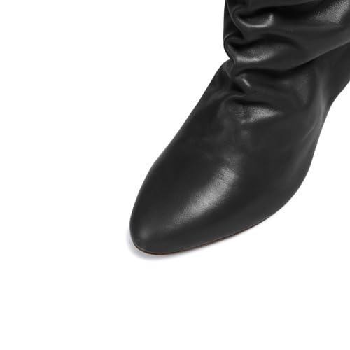 anteikira Women's Pointed Toe Low Chunky Heel Slouch Boots Pleated Mid Calf Boots Block Low Heel Boot for Women Size 5.5-12US2