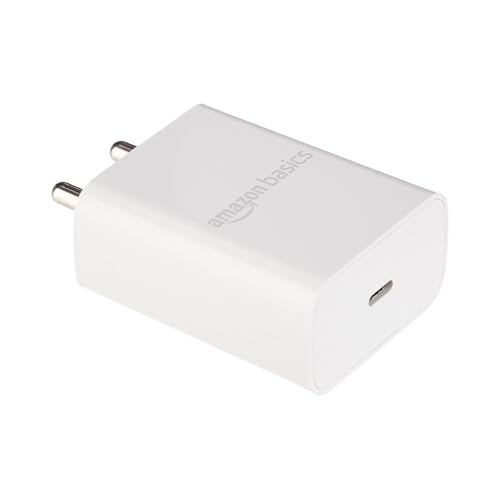 Image of Amazon Basics 25W Compact Wall Charger | Type-C Fast Charging Adapter for Samsung, Xiaomi Phones and iPhone (White, Without Cable)