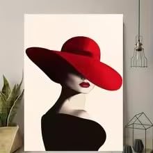 Tableau sur toile femme chapeau rouge décoration murale vintage chic