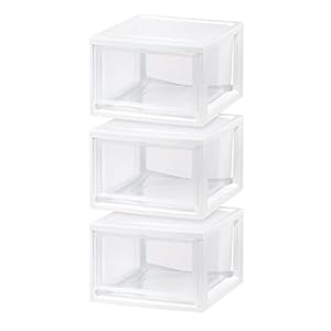 IRIS USA 14.5 Quart Stackable Storage Drawer, Plastic Drawer Organizer with Clear Doors for Pantry, Closet, Desk, Kitchen, Under-Sink, Home and Office De-Clutter, Shoes and Crafts – White, 3 Pack