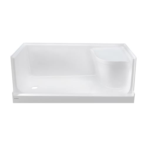 Aquatique 60 X 32 Single Threshold Shower Base With Left Hand Drain and Integral Right Hand Seat in White