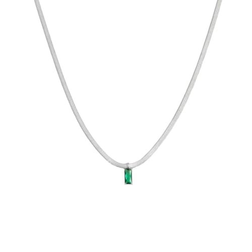 Collier serpent femme en acier argenté avec pendentif zircon vert brillant