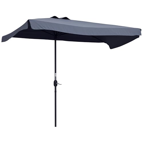 Outsunny Sombrilla Rectangular 230x130x249 cm Parasol para Pared Media con Manivela Protección UV Impermeable Sombrilla para Balcón Terraza Jardín Gris Oscuro