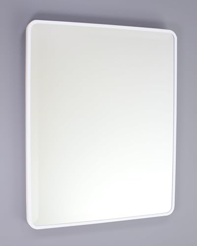 Image of 16x20 Austin Farmhouse Metal Framed Rounded Rectangle Recessed Bathroom Medicine Cabinet, Beveled Mirror, 14x18 in-Wall Opening, powder-coated Steel, Adjustable Glass Shelves, Magnet Close, White
