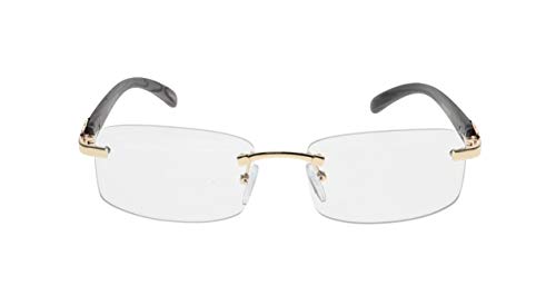 Elite Slim Rimless Rectangular Metal & Wood Art Aviator Sunglasses (Gold Black Arm)4