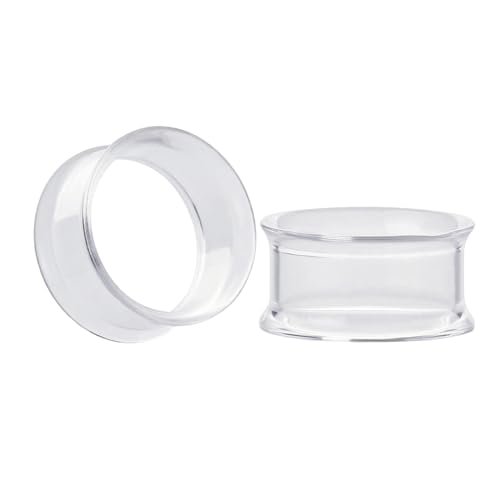 NewZenro Hollow Round Clear Glass Double Flared Ear Tunnels Plugs Gauges Expander Stretching Transparent Earrings for Women Men Personalized Piercing Body Jewerly (9/16"(14mm))