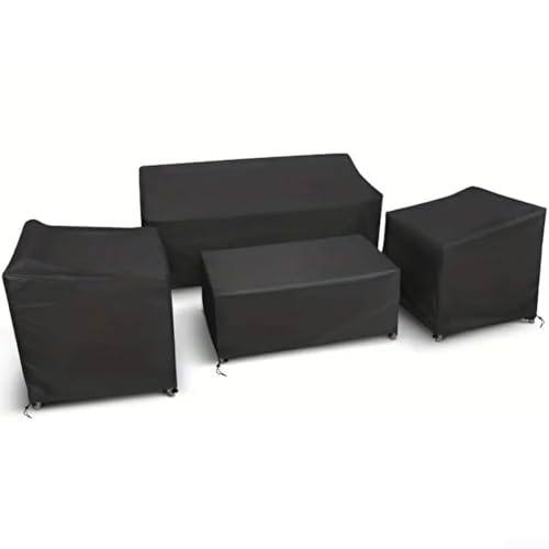 Ensemble de 4 Meubles d'extérieur imperméables en Tissu Oxford 420D 200D Protection Coupe-Vent pour Chaise, canapé, Table, Noir (Noir 200D)