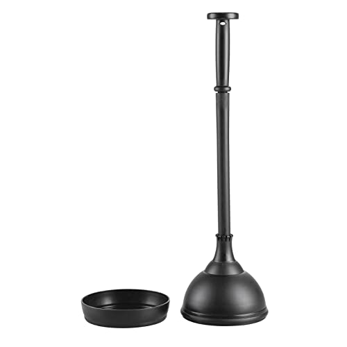 mDesign Plastic Toilet Plunger with Lift & Lock Cover Set, Compact Discreet Freestanding Storage Caddy Holder for Bathroom, Powder Room, Modern Design - Heavy Duty - Hyde Collection, Black - Image 7