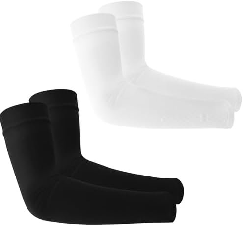 2 Pair Arm Seleeves for Men Women Sport Gaming Tattoo Volleyball Golf Basketball Baseball Gardening Forearm Compression Elbow Sleeves Sun UV Protection Arm Warmers Bands Protectors Cover(Black+White)