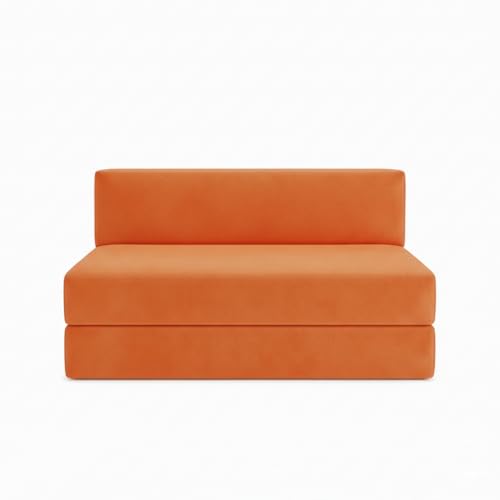 Image of Foldable One Seater Sofa Bed 3 x 6 Ft Jute Fabric Washable Cover Convertible Sofa Bed for Home & Office, Guest Room (Finish Color - Orange - Pre-Assembled)