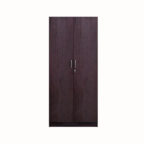 Image of VIKI Wardrobe | Mawlynnong Wardrobe | Wooden Almirah for 2 Door Wardrobe with 2 Shelves & Hanging Space (Dark Wenge - 40D x 80W x 180.8H) | 1 Year Warranty | Free Assembly