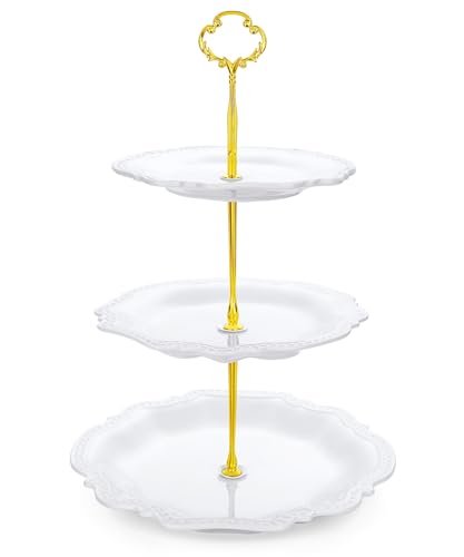 Yedio 3 Tier Cupcake Stand, Porcelain White Cake Stand, Elegant