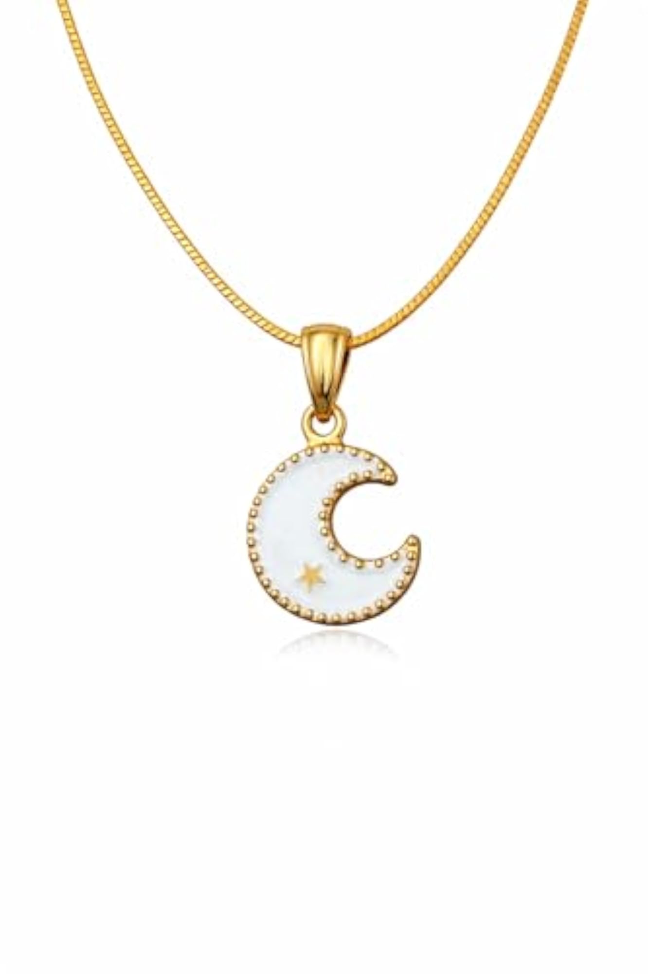 Women's Korean Style Moon & Star Pendant Necklace, Enamel Charm
