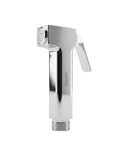 Image of RAPPO Solid Brass Health Faucet with Flexible Hose and Wall Hook Chrome Finish Handheld Jet Spray for Toilet Bathroom Accessory Durable Easy Install Utility Set (Mini Square - with Hose & Hook)