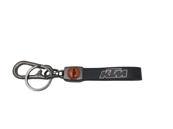 Image of Catchy Premium Leather & Metal Bikes Stainless Steel Locking Hook Antirust Keychain Unique Stylish Look For Men /Women Keyring for I Ktm /Rc Duke 250 Duke 390 (No 1) (Orange)