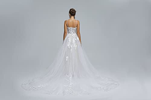 Image of Spaghetti Chiffon Beach Wedding Dress V Neck A line Bridal Gowns Lace Plus Size Wedding Dress