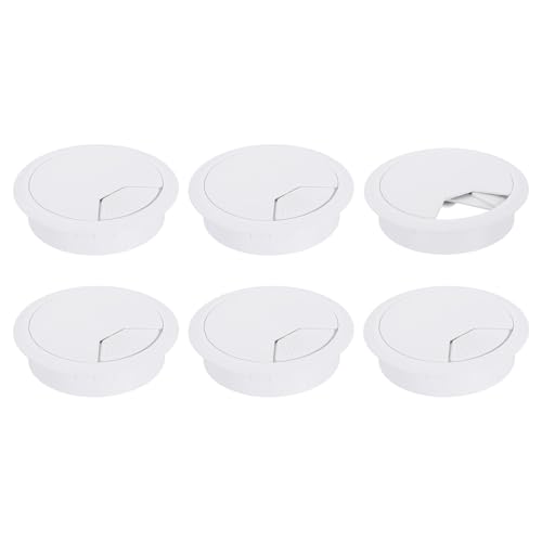 uxcell 6 Pcs 80mm (3.15 Inch) Desk Grommet, Plastic Cable Hole Cover, Wire Cord Cable Organizer for Home Office Computer Desk Cabinet, White