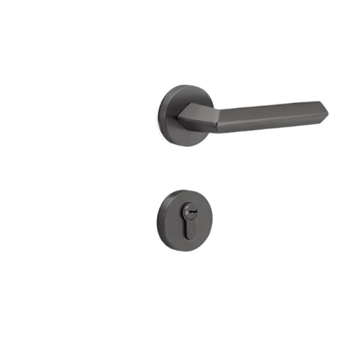 OYUXICWD Pure Copper Mechanical Silent Indoor Wooden Door Lock Handle Brass Bedroom Handle All Copper Lock(Steel Gray Model)