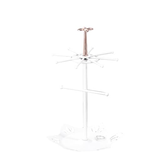 Feriany Organizador Soportes para Joyas,Soporte para Presentación de Joyas con Bandeja Redonda Metal para Anillos, Estante de Exhibición en Forma Torre para Collares, Pendientes y Pulseras