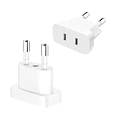 2 Piezas Adaptador Enchufe Americano a Español, Adaptador Enchufe Americano a Europeo, Adaptador de Viaje EEUU a Europa para Europa/USA/US/Francia/Alemania/España/Australia/Austria, Blanco