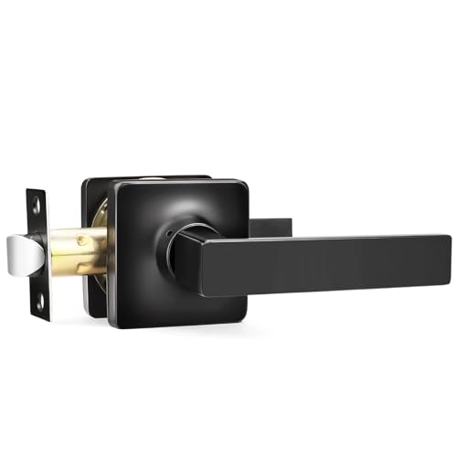 Image of GOBEKOR 1 Pack Passage Lever Door Handles Black Door Levers for Closet Door Lock Keyless Interior Door Handle with Lock Straight Door Handle