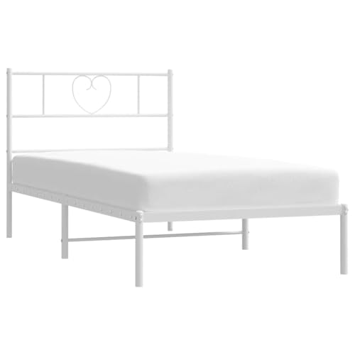 vidaXL Bettgestell, Bettrahmen mit Kopfteil Lattenrost, Metallbett Bett für Schlafzimmer, Einzelbett Gästebett, Metall Weiß 100x200cm