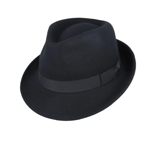 Novella Noori Unisex Wool Trilby Hat - Handmade Crushable and Water Repellent Fedora Hats with Structured Fit - Quality Wool Felt Fedora Hat for Men and Women with Narrow Brim - (Black L)