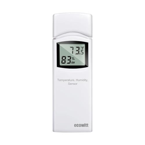 Ecowitt WH32 Sensor inalámbrico de temperatura y humedad al aire libre, termómetro y medidor de higrómetro con pantalla LCD, grado por defecto Fahrenheit, monitoreo remoto de aplicaciones