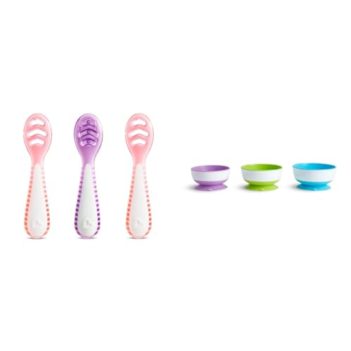 Image of Munchkin Gentle Dip First Spoon & Stay Put Suction Bowl Sets for Baby Self Feeding, 3 Packs