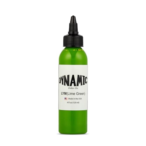 Image of Dynamic Color Lime Green Tattoo Ink, Made in USA Since 1990, 4 oz | Sterilized and lot-numbered for full traceability; established American brand trusted by artists worldwide