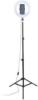 Intempo EE7222BLKSTKEU7 Selfie Light Stand, 26cm Free Standing Ring Light with 3 Modes, Extendable Height Up to 1.6 M, Easy to Use Controller, Foldable, USB Powered, for Vlogging and Streaming