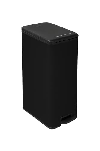 CURVER 40L Slim Kitchen Pedal Deco Bin 40 Litres Matt Black Waste Disposal for Kitchen Home Office & Recycling
