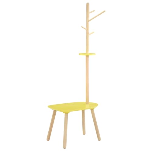 タマリビング(Tamaliving) ベンチ ハンガー ジジ ホワイトウォッシュ/イエロー 幅60cm ポールハンガー コートハンガー 木製 50004713