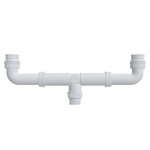 Image of ELEGANT CASA Double Bowl Sink Plastic Drain Out Pipe - White - Polypropylene - Adjustable Length 575mm (23'') - 425mm (17'') & Thread 40mm (1-1 /2″) & 32mm (1-1 /4″)