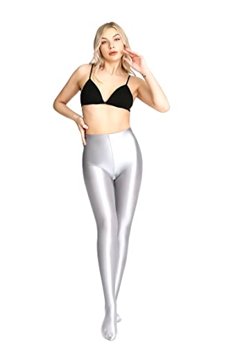 Image of Plus Size Opaque Glossy Pantyhose Wet Look Footed Shiny Tights Pilates Yoga Pants High Waist Leggings